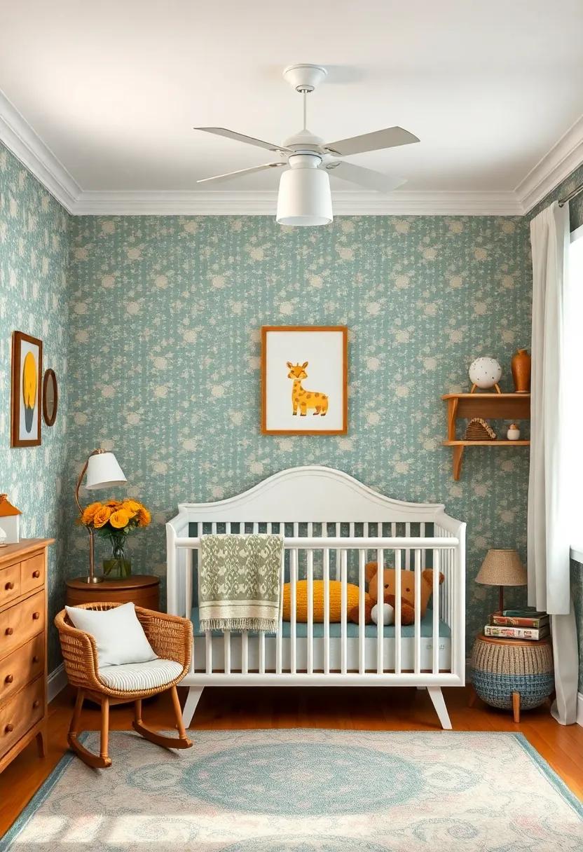 whimsical Wallpaper: Opt for pastel-patterned wallpaper featuring classic designs like polka dots,stripes,or charming animal prints to add character