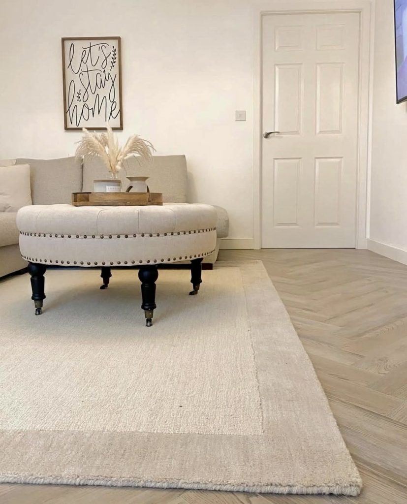 Gray-white herringbone flooring