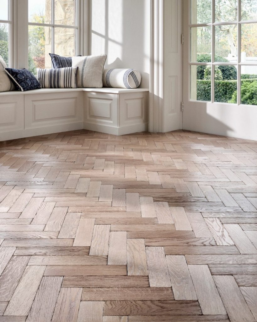 Traditional herringbone wood tile floor