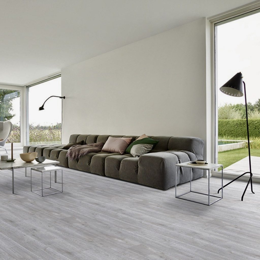 Soft grey vinyl flooring in Scandinavian style room