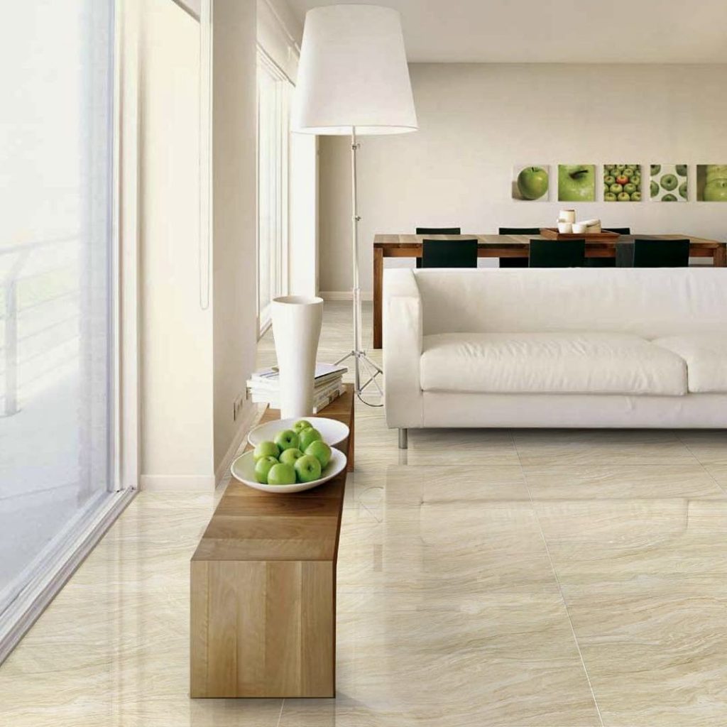 Glossy cream marble tile flooring