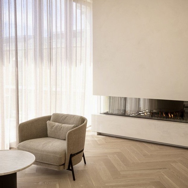 Golden herringbone wood floor