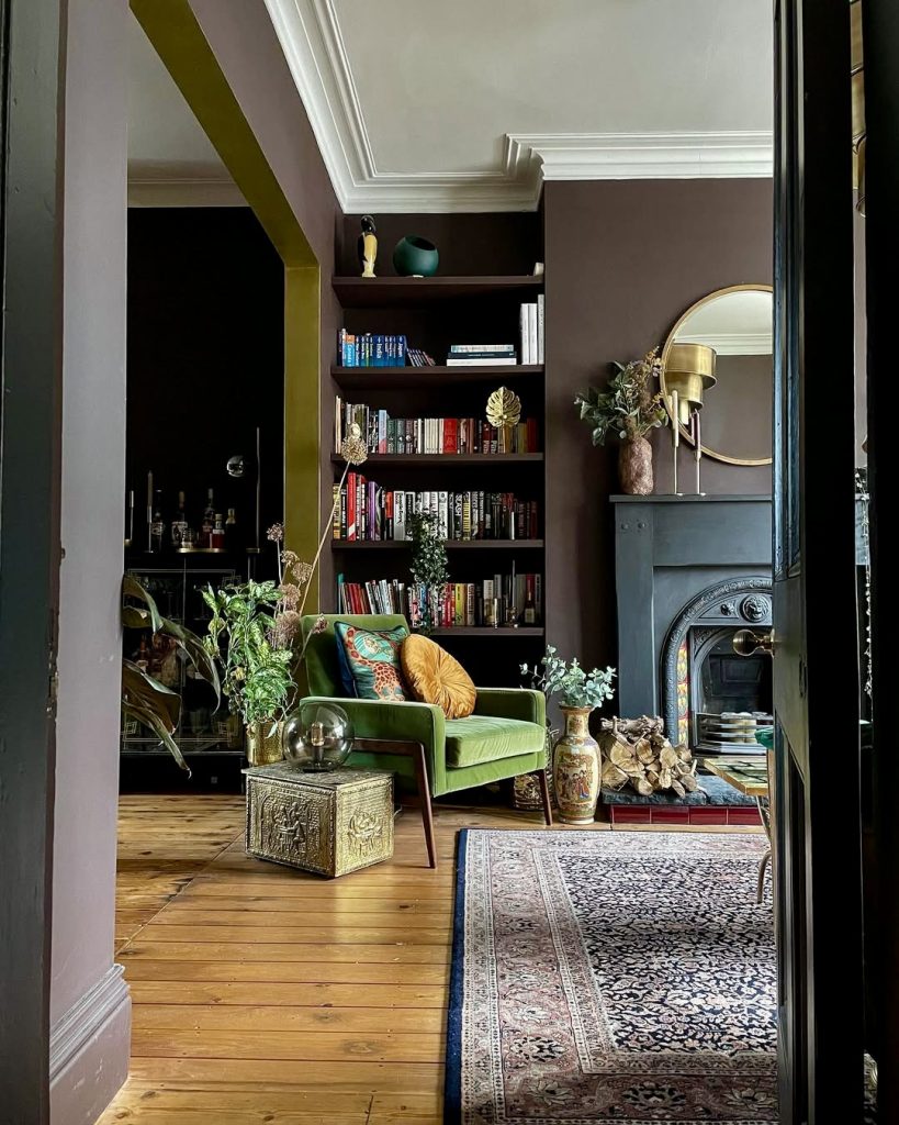 Golden wood flooring with eclectic decor