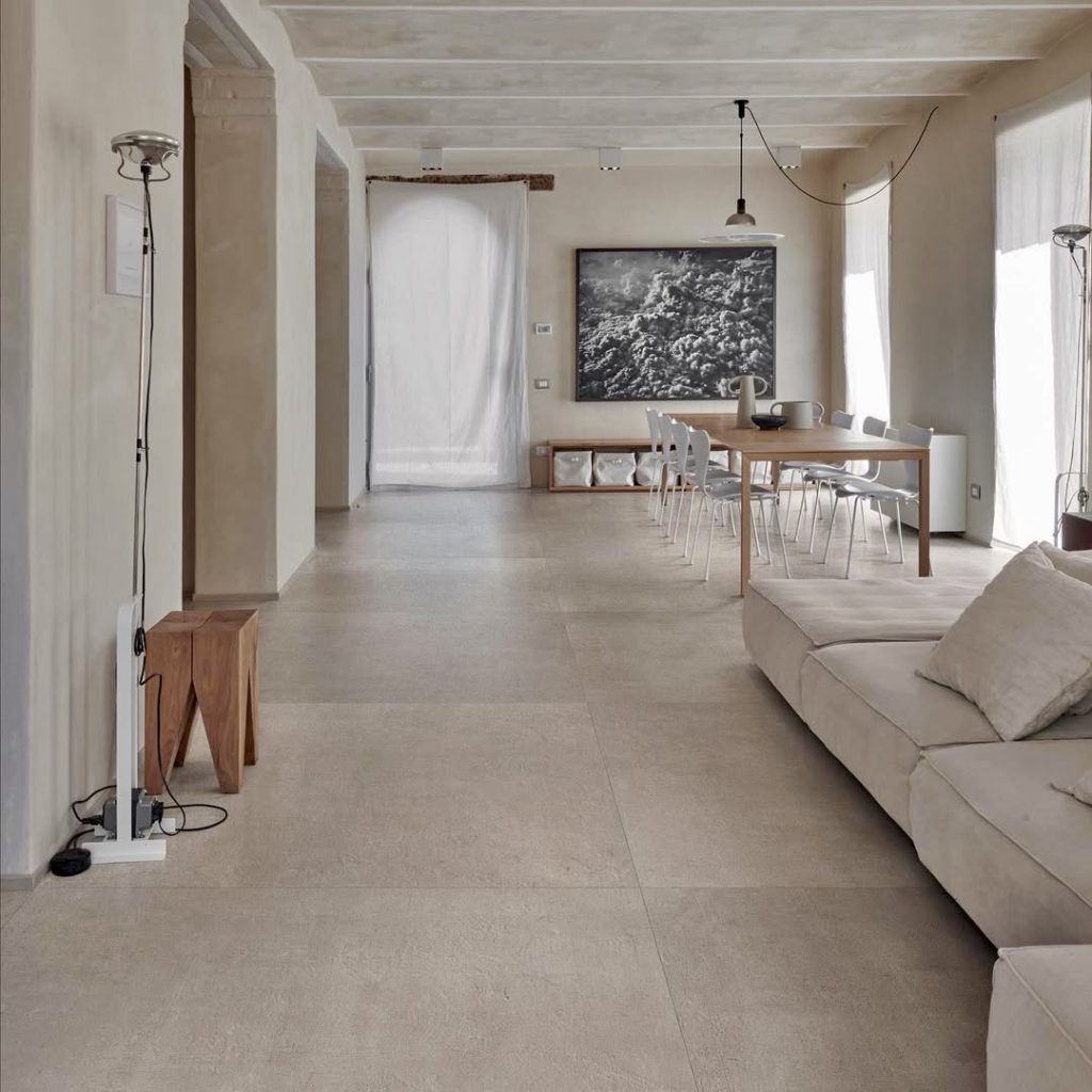 Textured earthy stone tile flooring