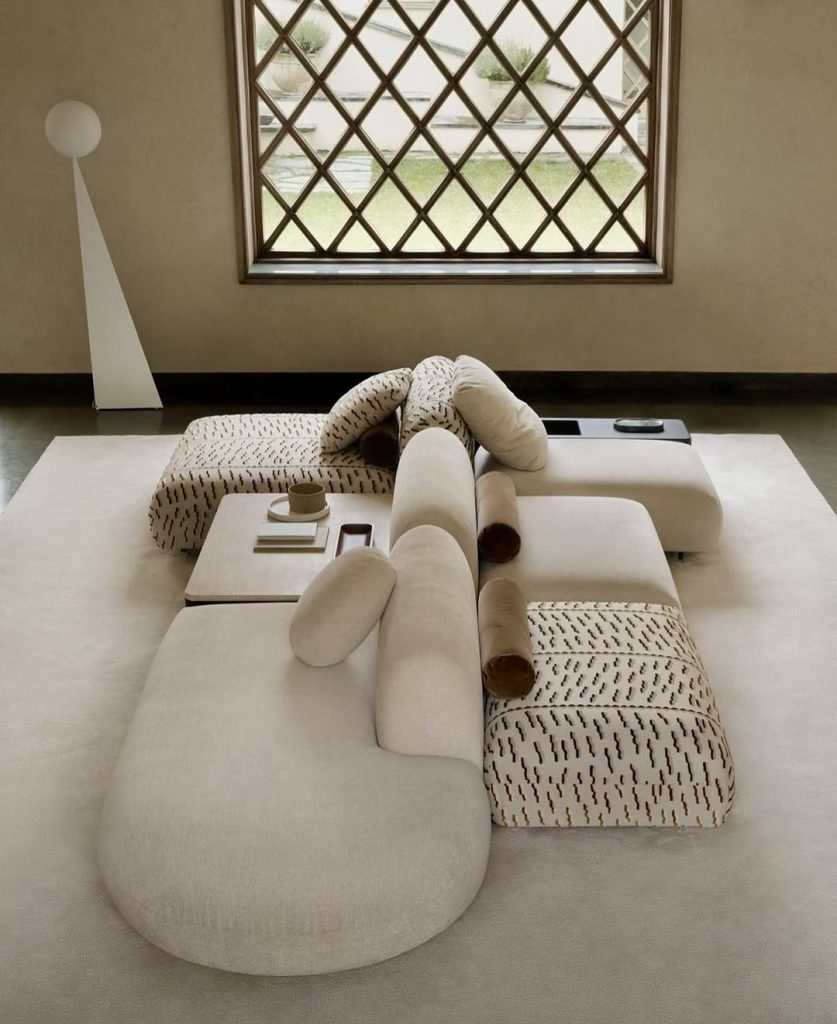 White modular sectional sofa with artistic design