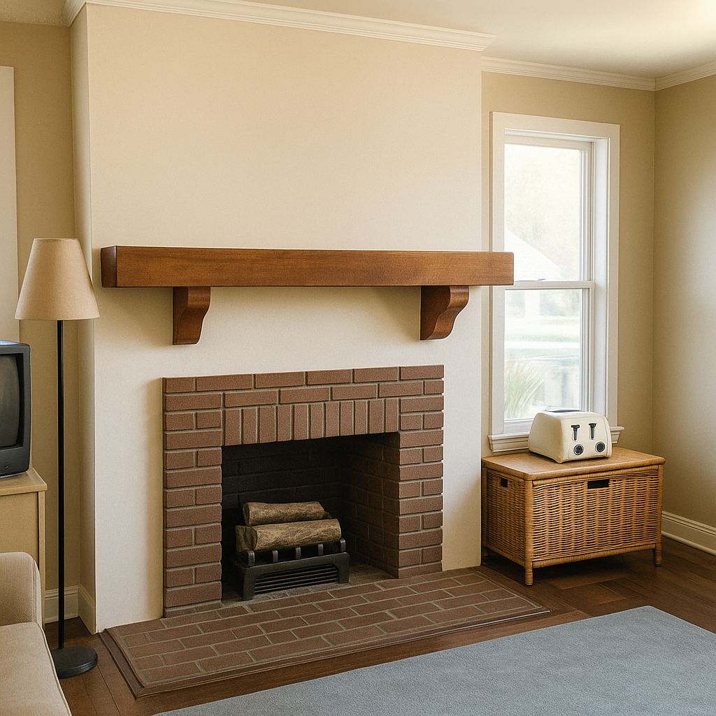 Before farmhouse shiplap fireplace