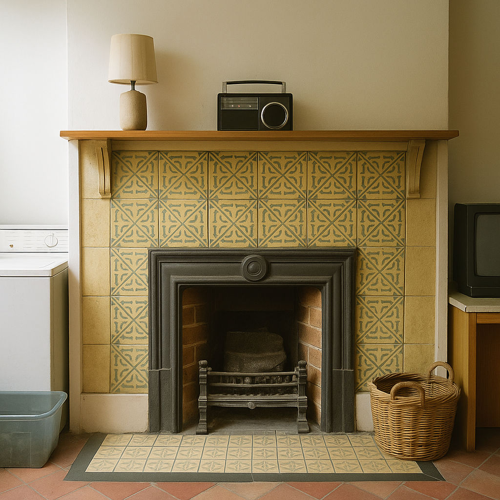 Before vintage tile fireplace