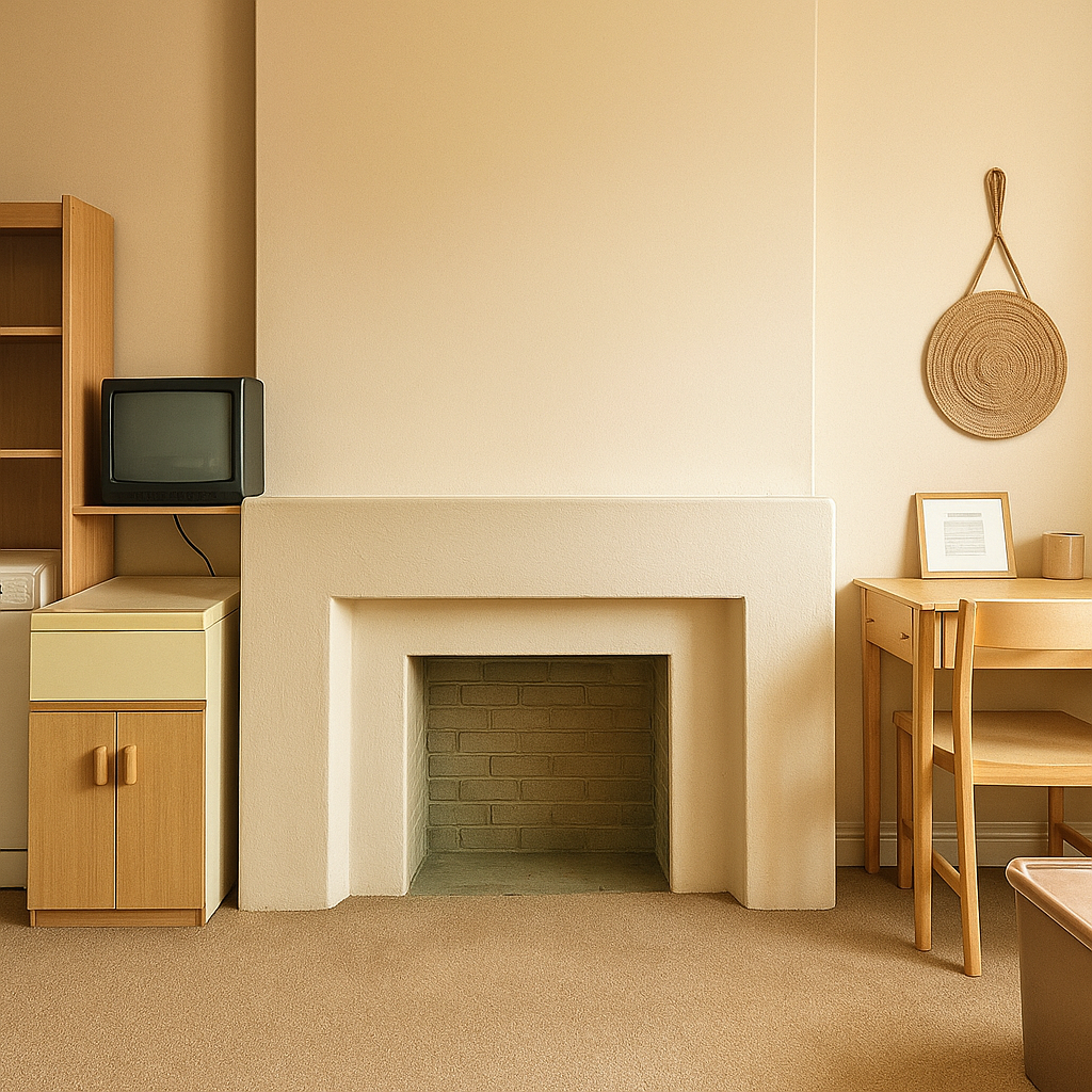 Before limewashed fireplace