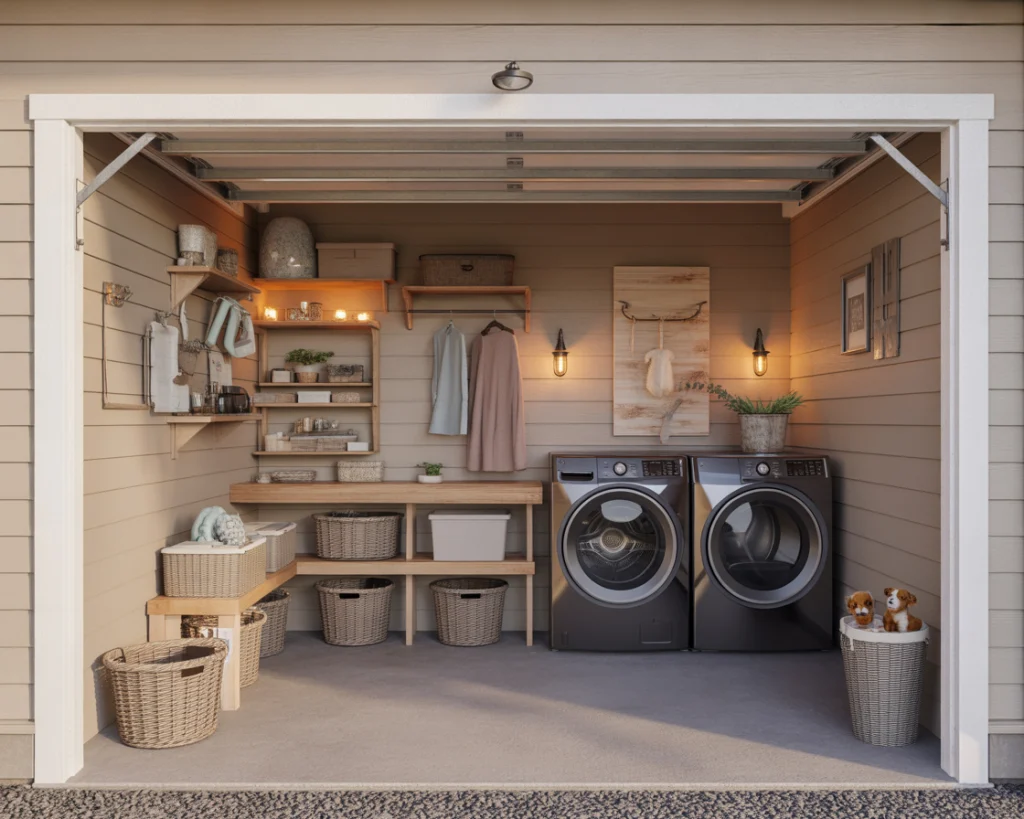 After garage laundry corner