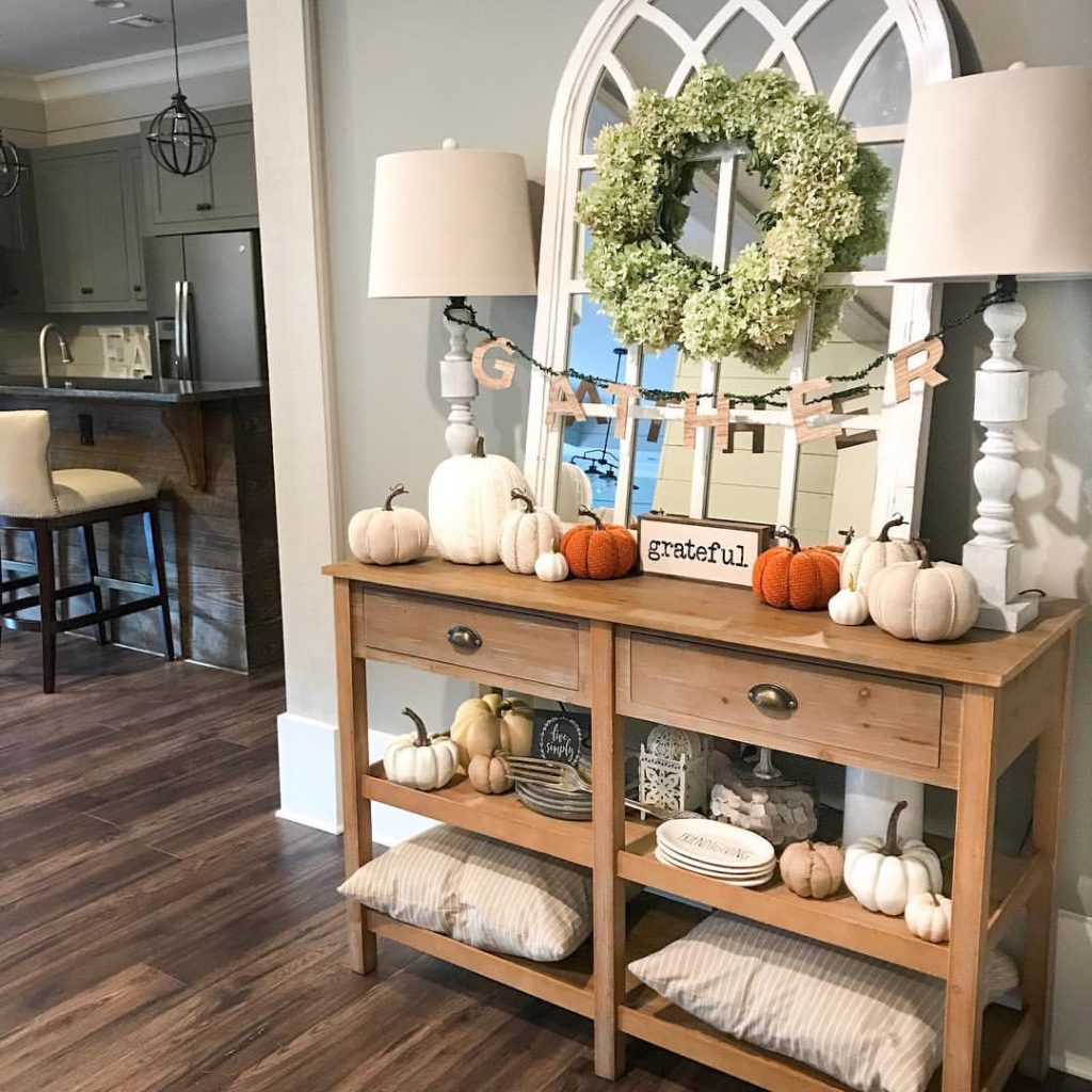 Entry Console with Gather Sign and Pumpkins