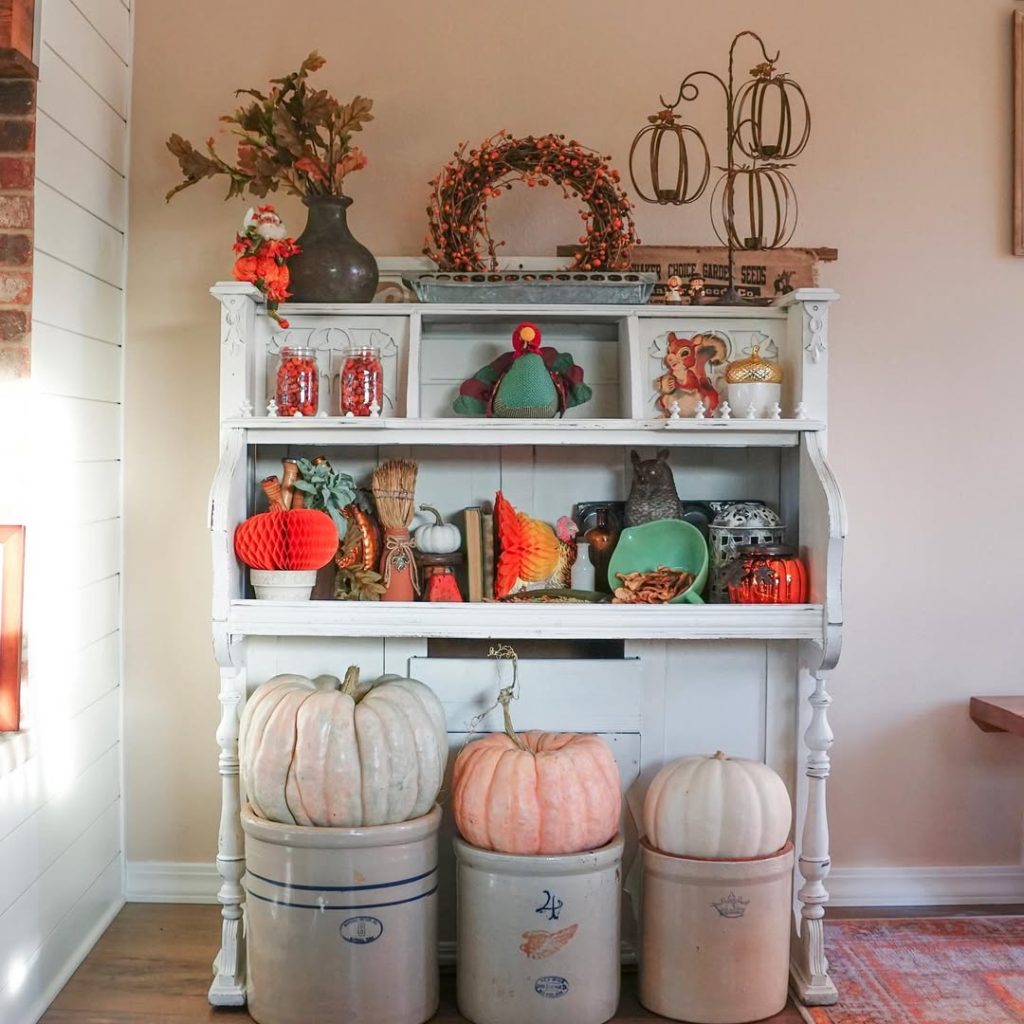 Vintage Hutch with Thanksgiving Decor