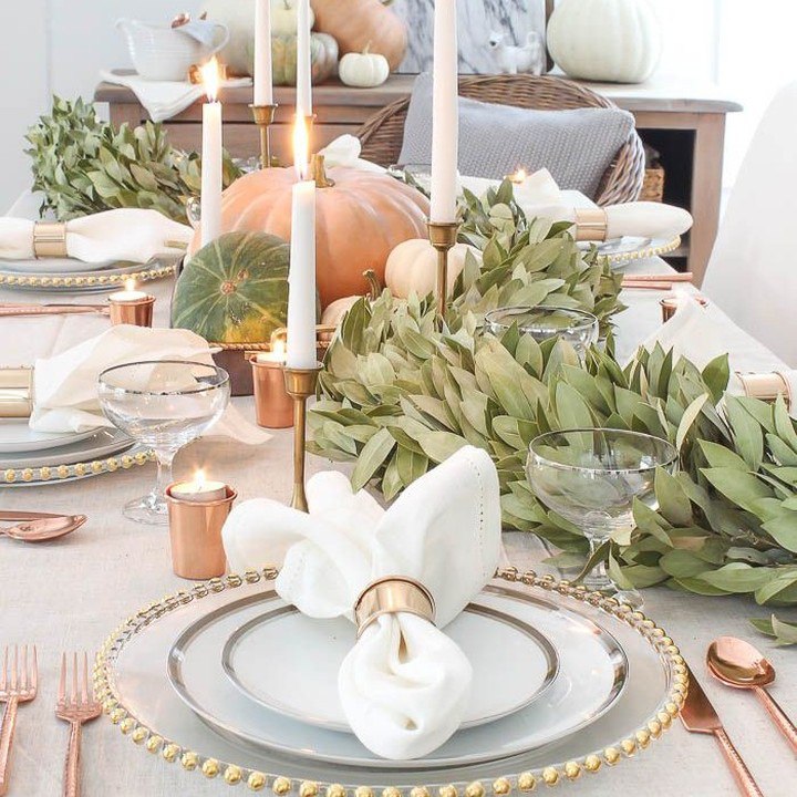 White and Copper Thanksgiving Table