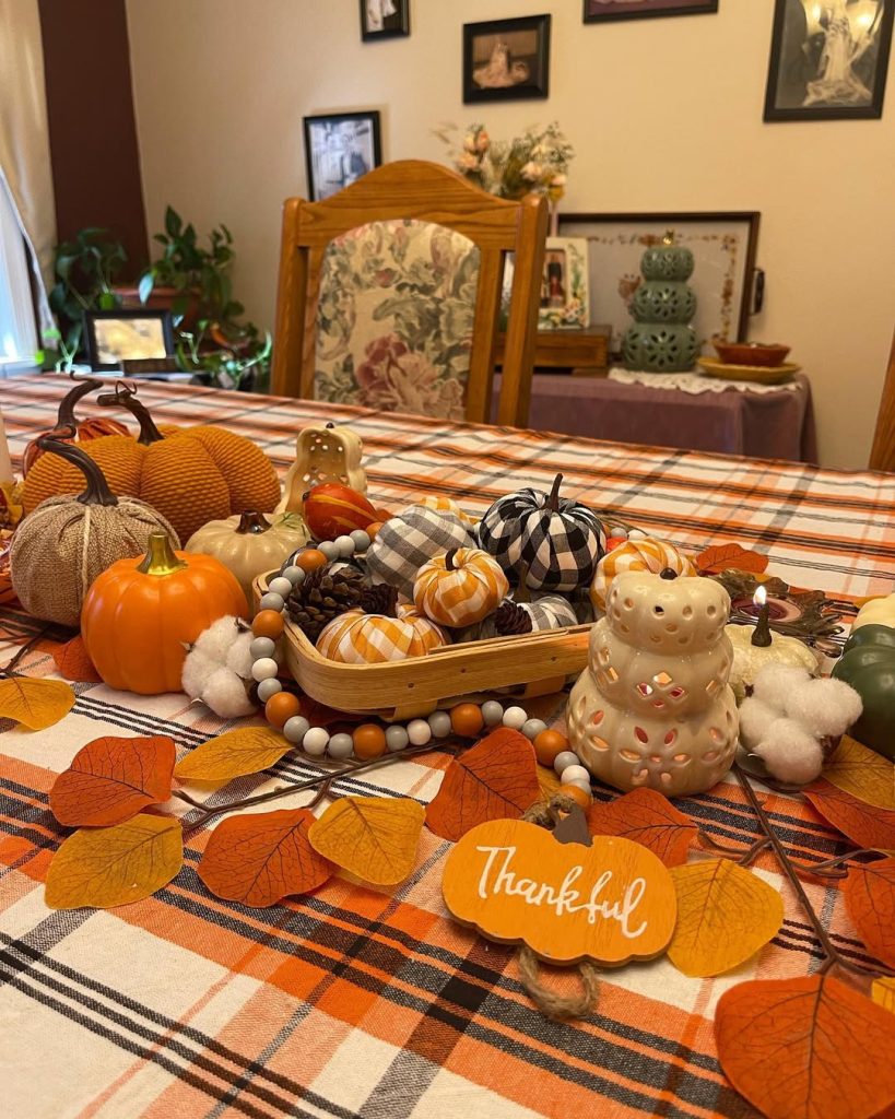 Gingham Table Setting with Pumpkins