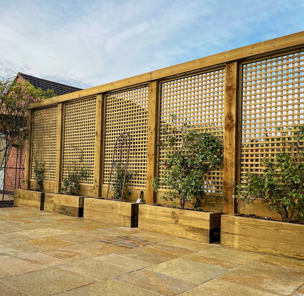 Lattice fence with raised planters