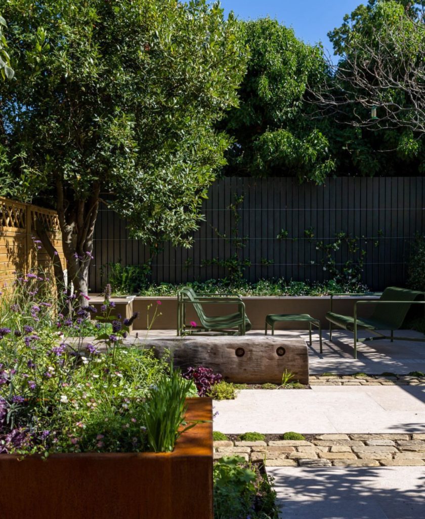 Modern black fence with wire trellis