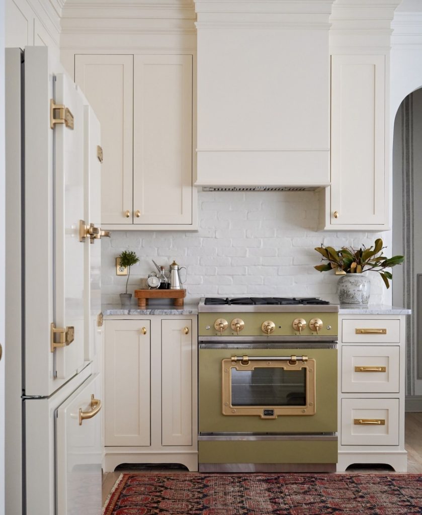 Vintage American Kitchen with Olive Green Cabinets