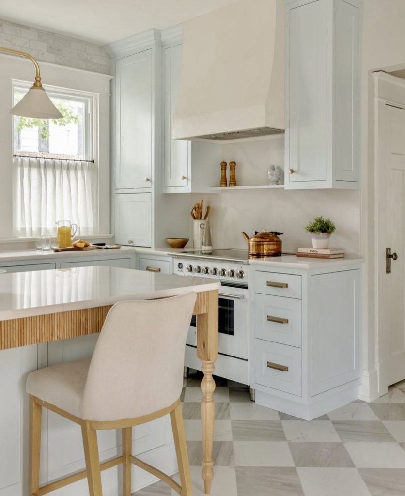 Elegant Kitchen with Soft Blue and Cream Tones