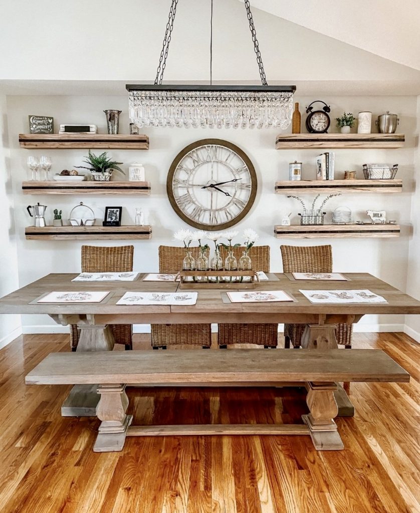 Farmhouse wall with floating shelves