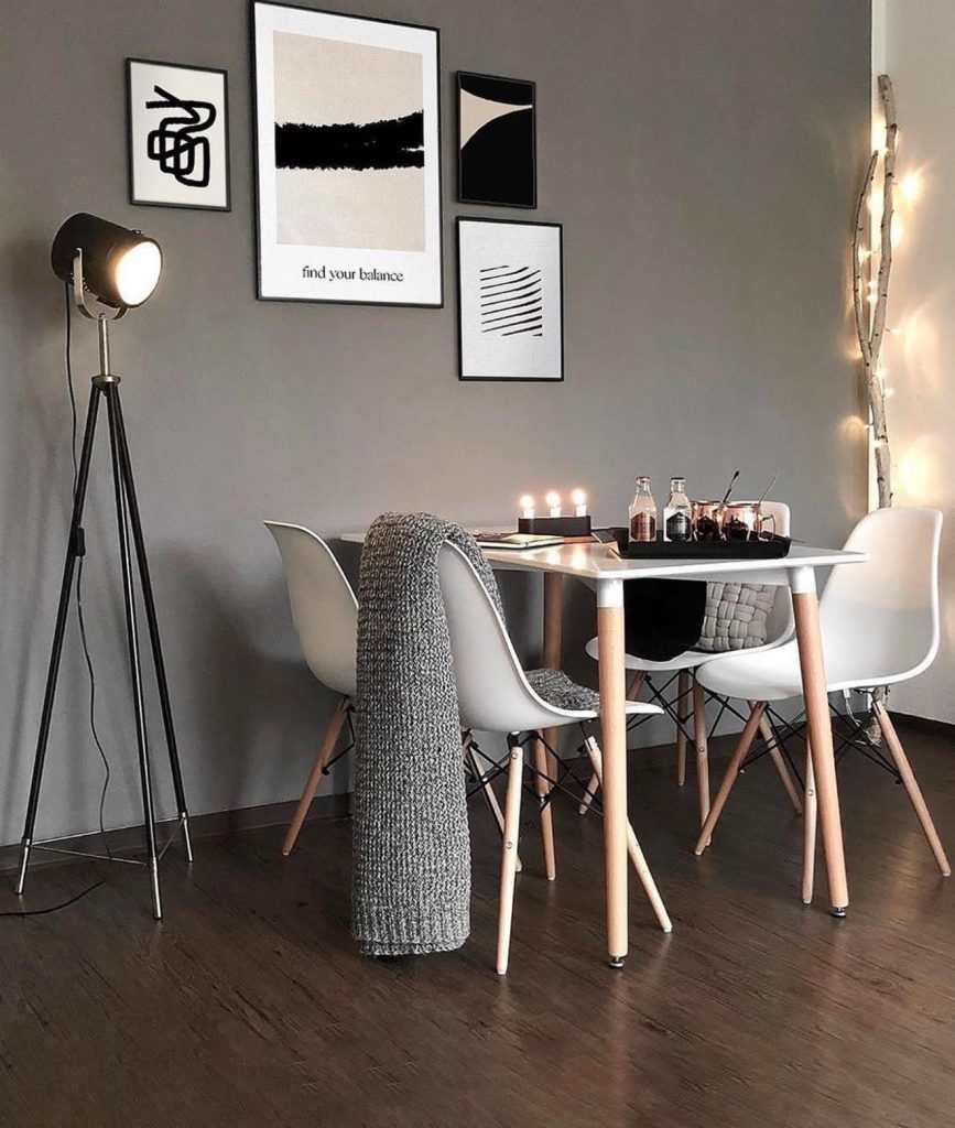 Moody monochrome dining room