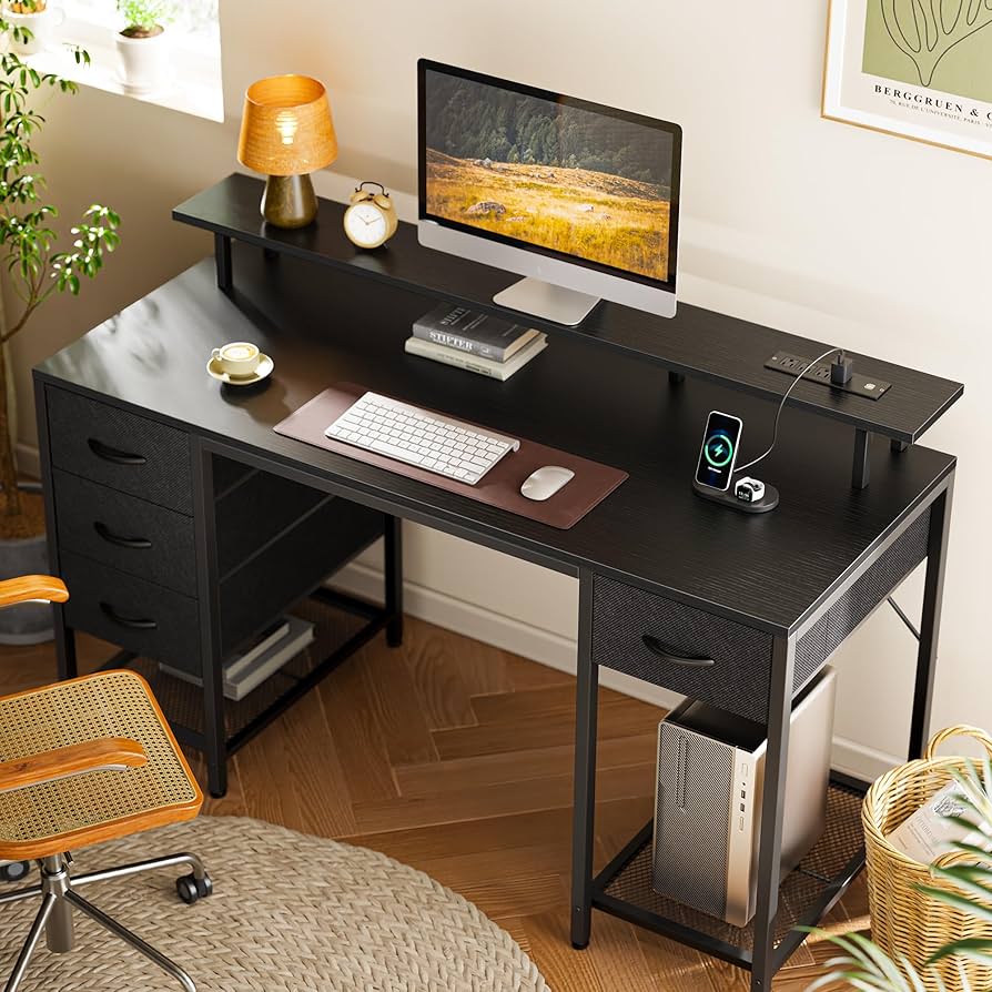 Black Executive Desk with Charging Station