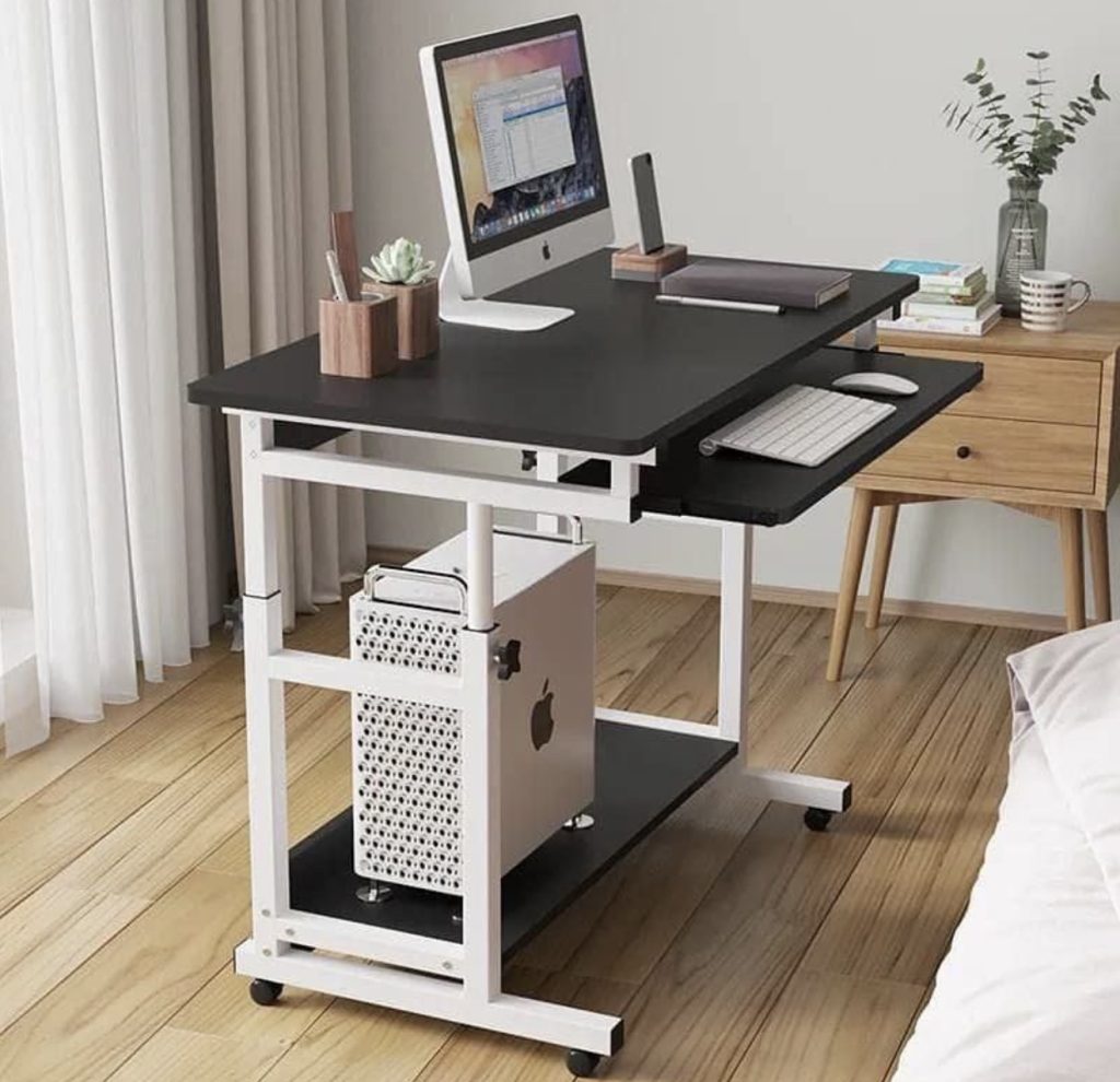 Rolling Black-and-White Computer Station