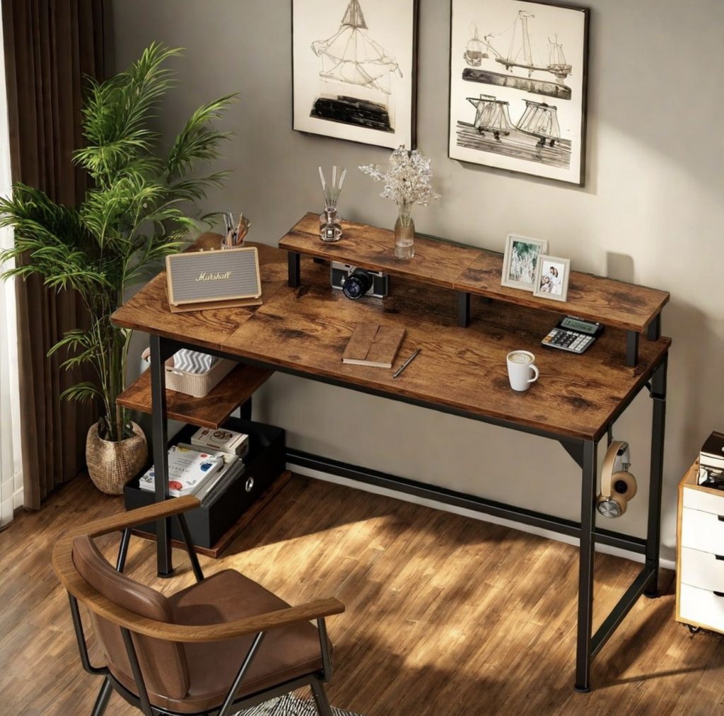 Rustic Wood Desk with Industrial Accents