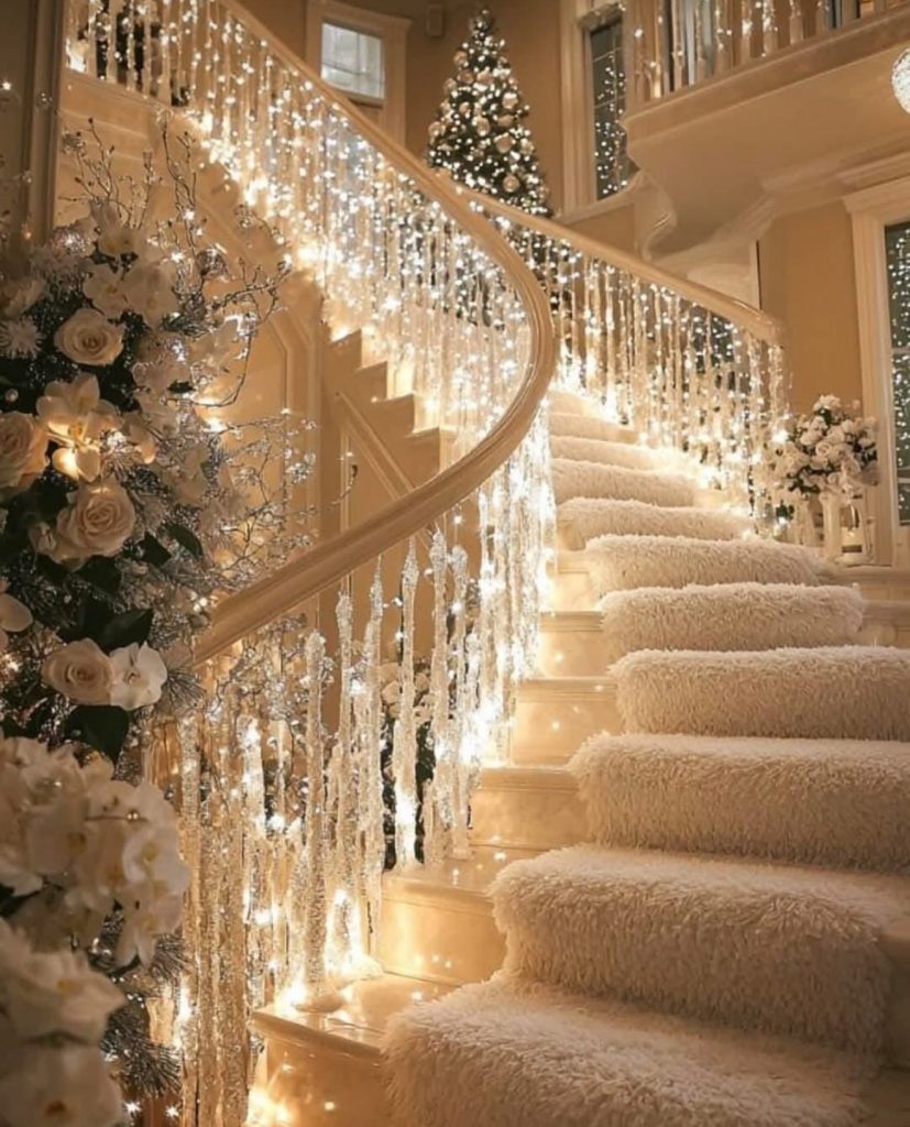 Luxury staircase with cascading lights