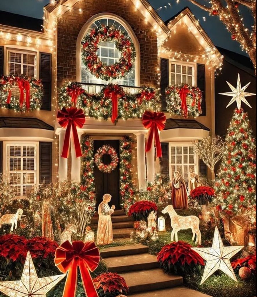 Outdoor Christmas lights and decorations