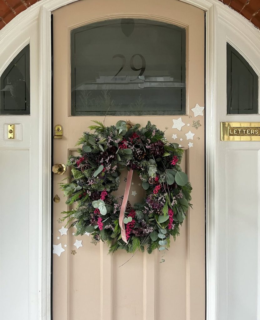 Classic Christmas wreath on front door