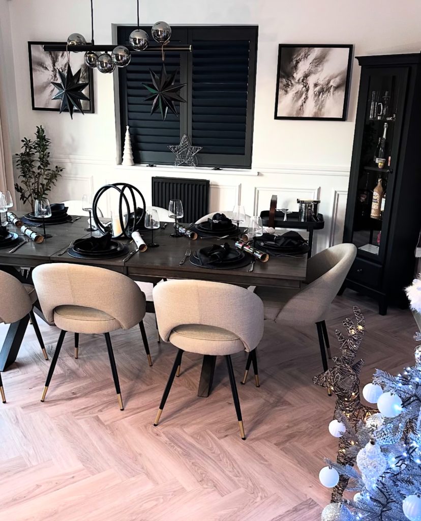 Black and white Christmas dining room