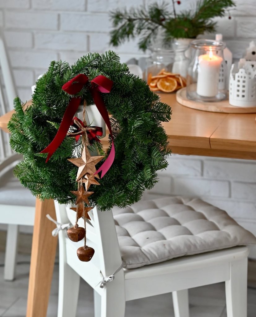 Wreath on dining chair