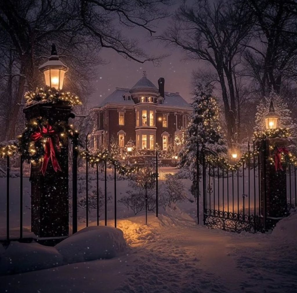 Decorated gates with garlands and lights