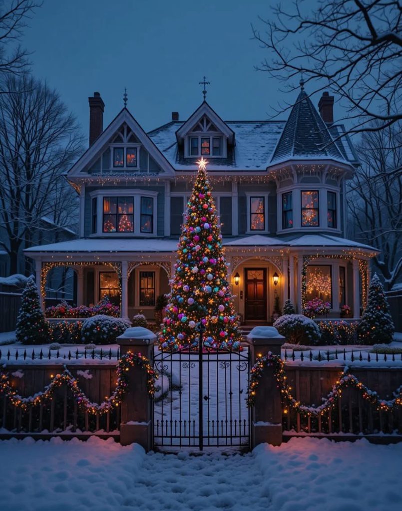 Large Christmas tree in front yard