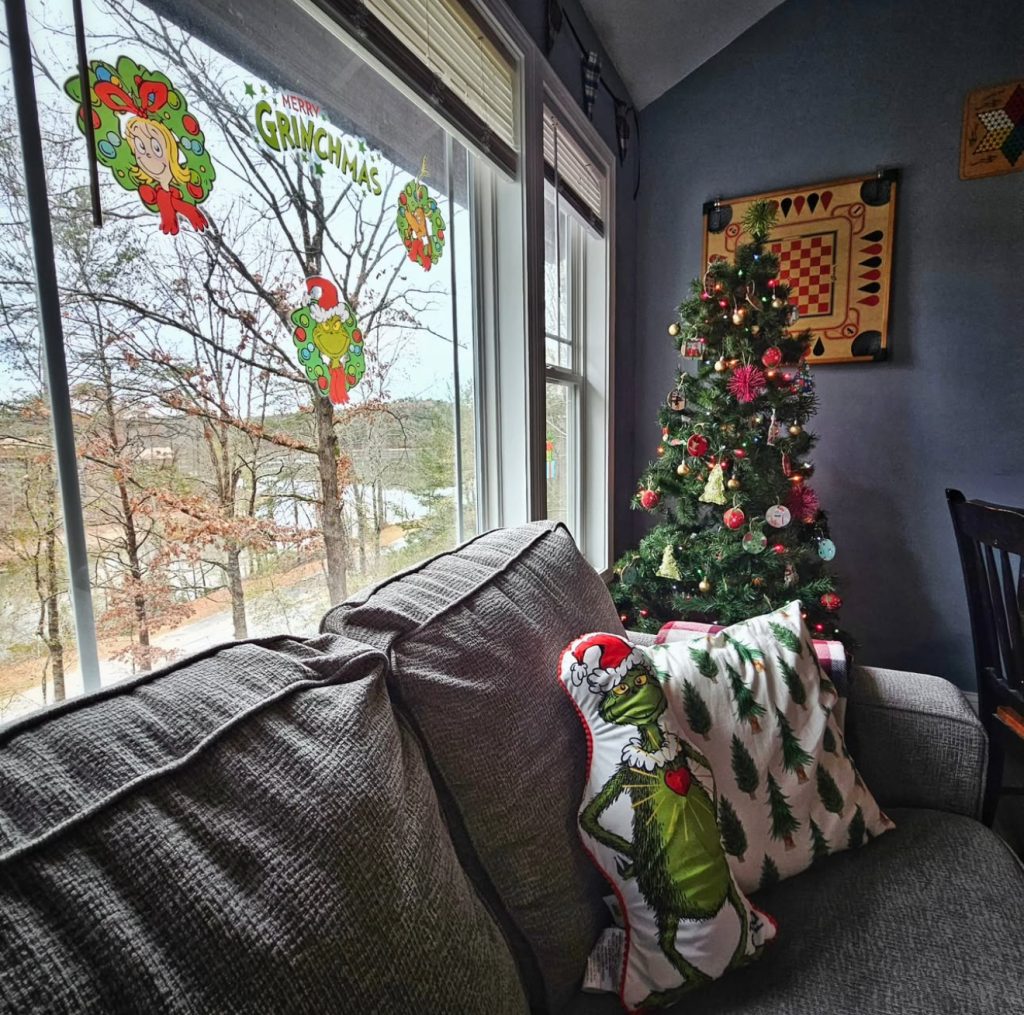 Cozy Living Room with Grinch Accents