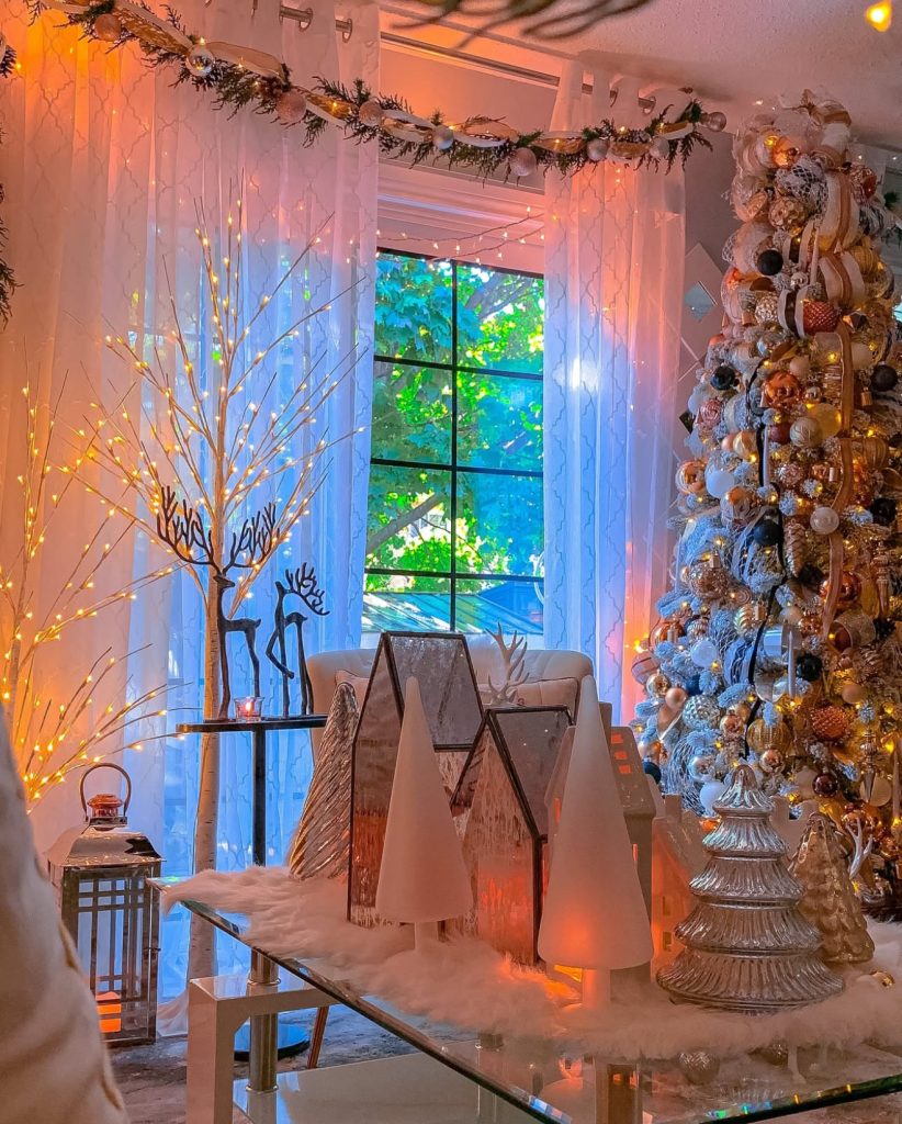 Luxurious Christmas living room with metallic accents