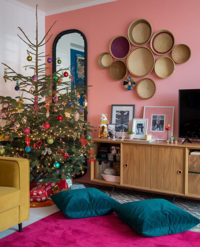 Colorful vintage Christmas living room
