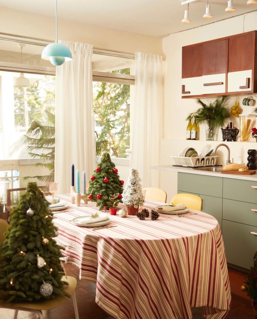 Christmas dining room with festive table setting