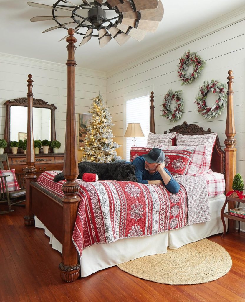Farmhouse style Christmas bedroom
