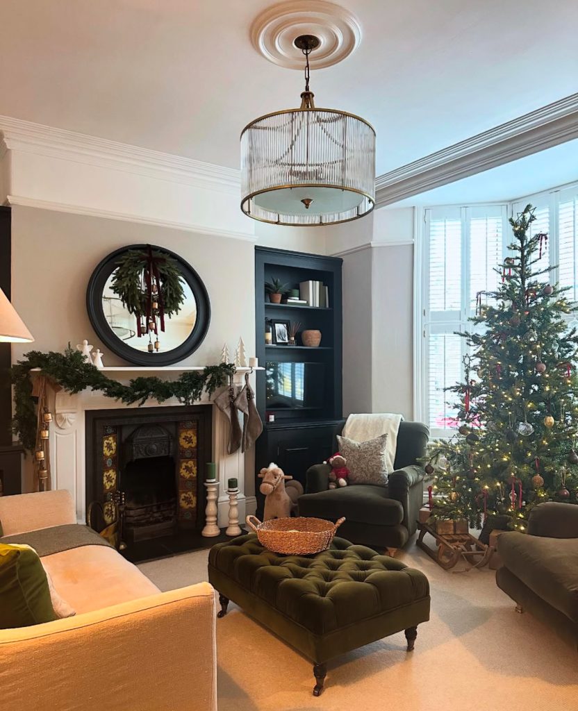 Minimalist living room with warm Christmas decor