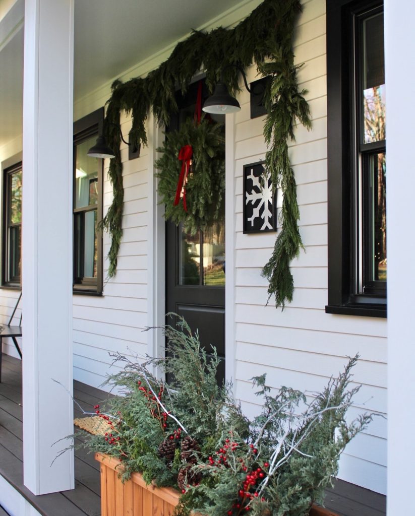 Simple rustic Christmas porch decor