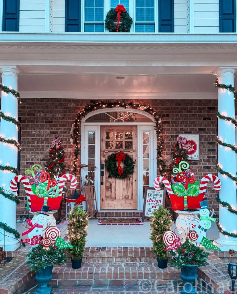 Playful candy cane Christmas porch