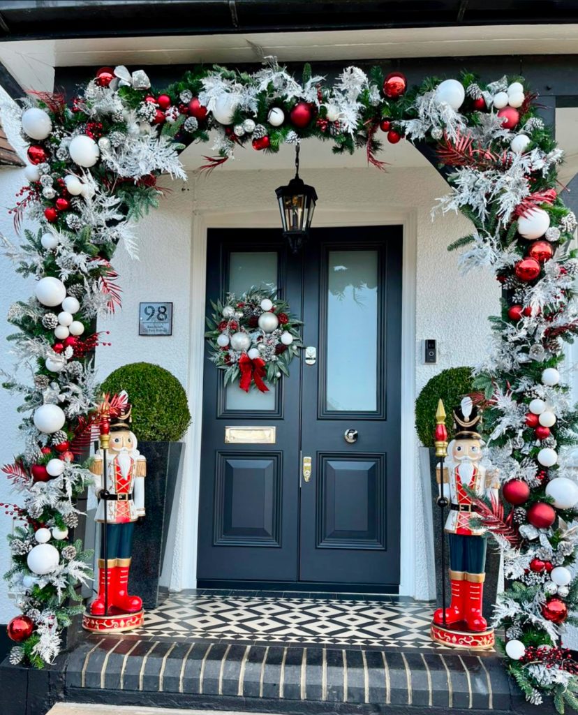 Nutcracker decorated Christmas porch