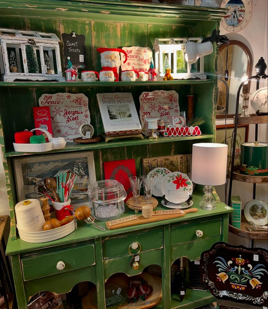 Green Hutch with Christmas Decor