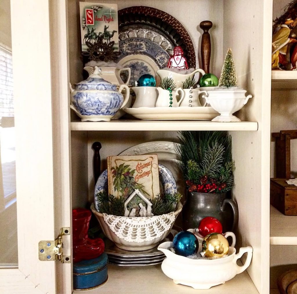 China Cabinet with Holiday Decor