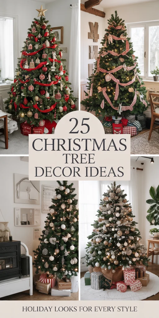Collage of Christmas tree decoration ideas