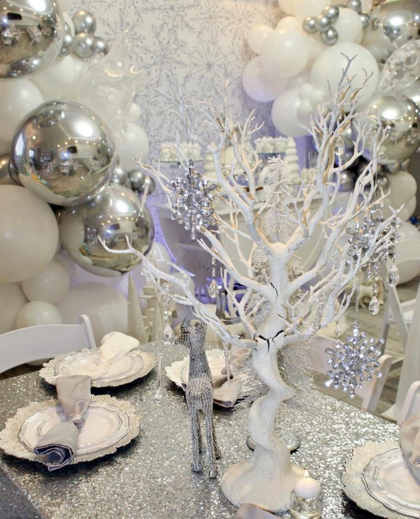 Silver and white dining setup