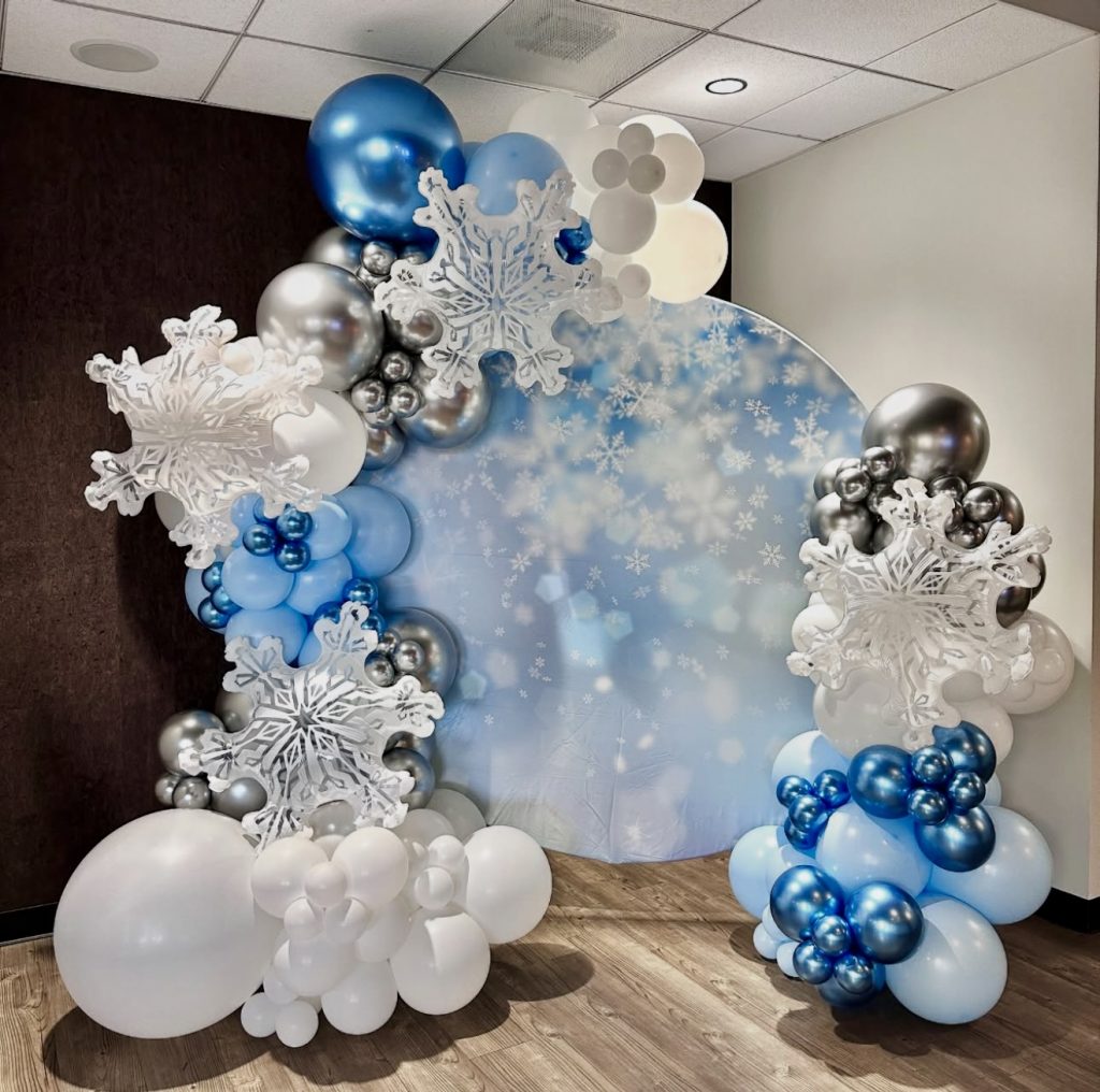 Snowflake balloon arch