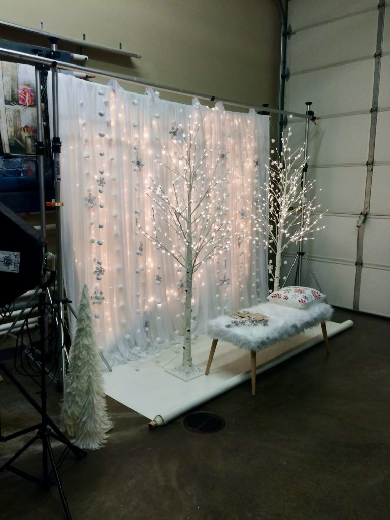 Simple lighted backdrop with faux trees
