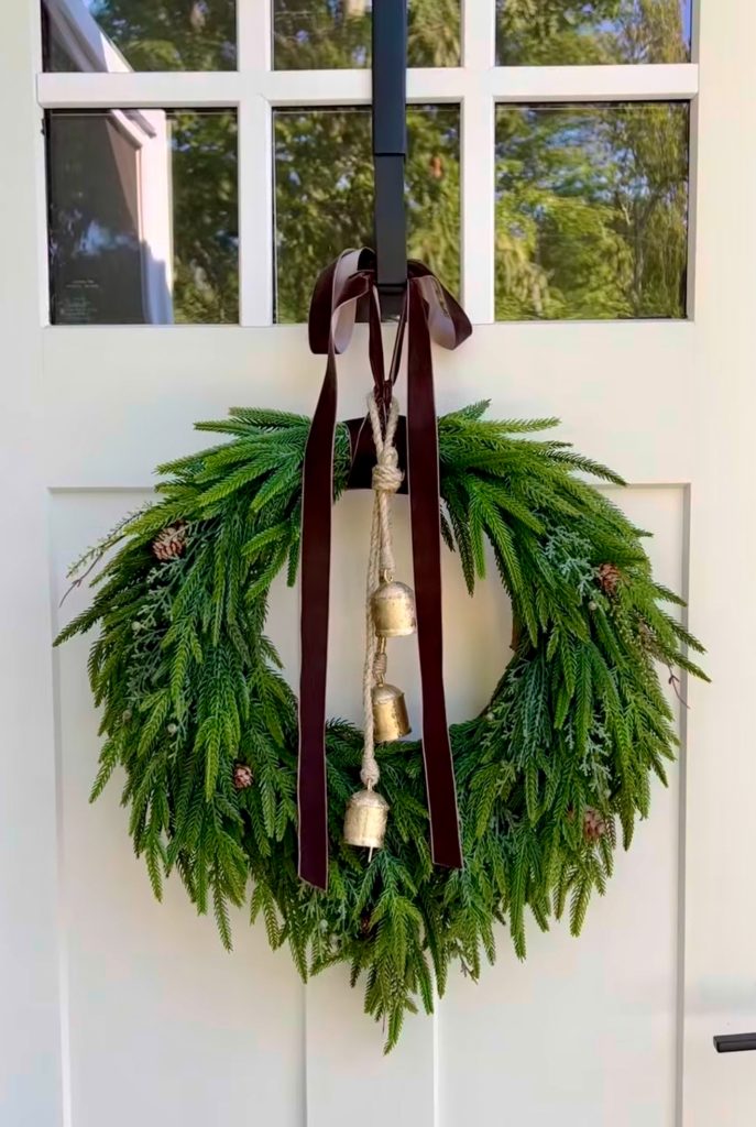Minimalist evergreen wreath with bells