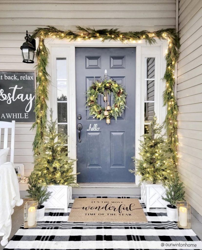 Lit wreath with bells and lights